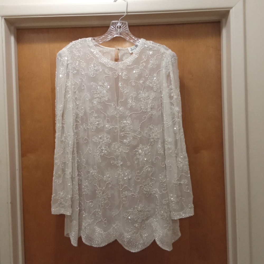 Vintage beaded white top